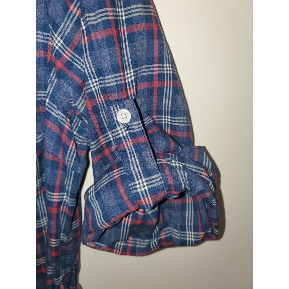 L.L. Bean Plaid Belted Shirt Dress Size S Small Red Blue 100% Cotton Roll Tab - Picture 4 of 16